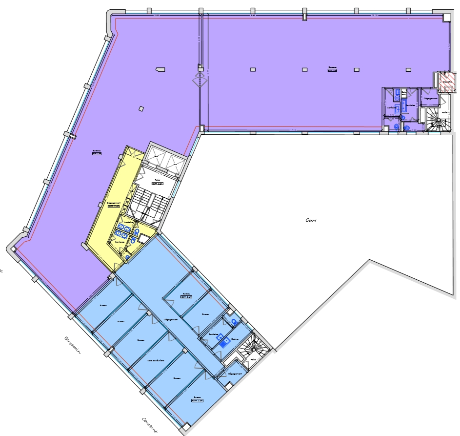 Bureaux à louer Corentin-Cariou (Métro ligne 7) de 950m² PLAN DU 3EME ETAGE (511m² et 175m²)