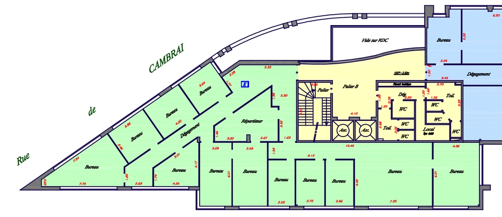 Bureaux à louer Corentin-Cariou (Métro ligne 7) de 1986m² PLAN DU 1ER ETAGE