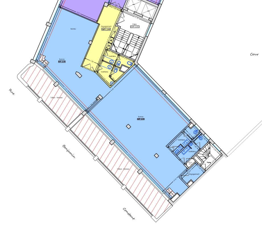 Bureaux à louer Corentin-Cariou (Métro ligne 7) de 950m² PLAN DU 5EME ETAGE (209m²)