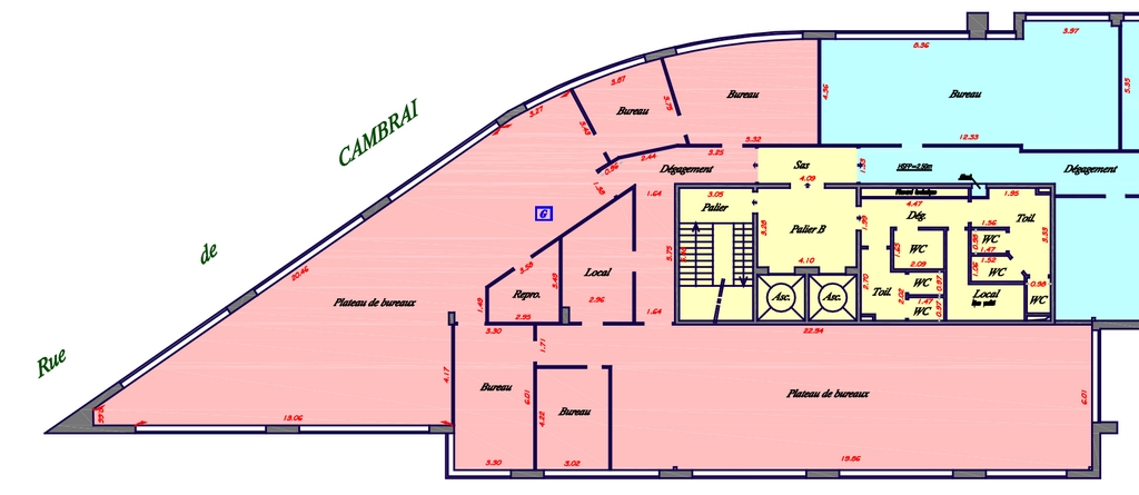 Bureaux à louer Corentin-Cariou (Métro ligne 7) de 1703m² PLAN DU 2EME ETAGE